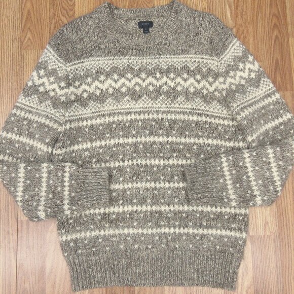 J.CREW WOOL/ACRYLIC/ALPACA KNIT SKI SWEATER KHAKI & WHITE Sz SMALL, S - Picture 1 of 5